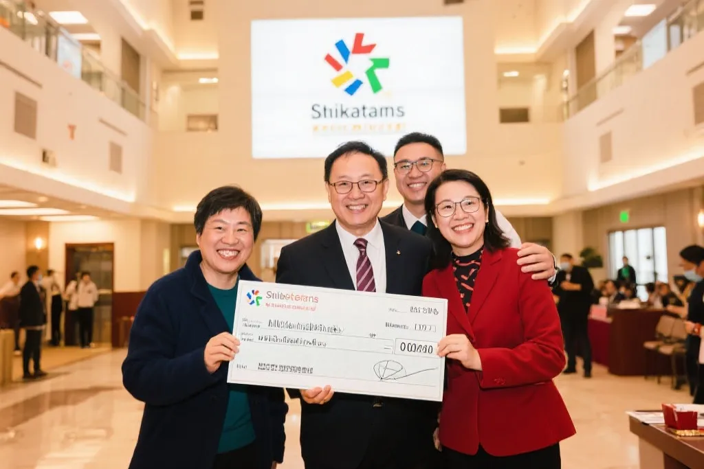 领奖现场,中奖者微笑合影